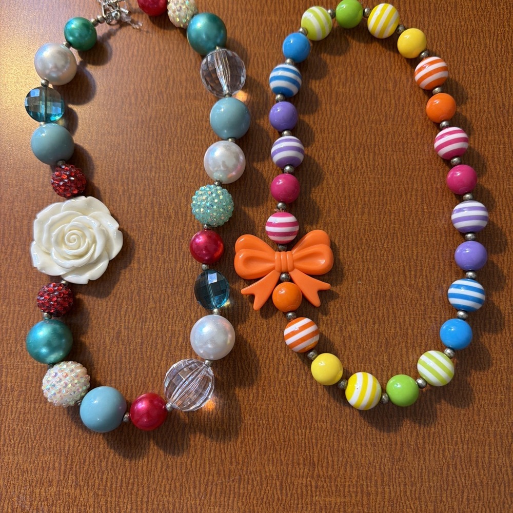 Girls Bubblegum Beaded Statement Necklaces Set Of 2